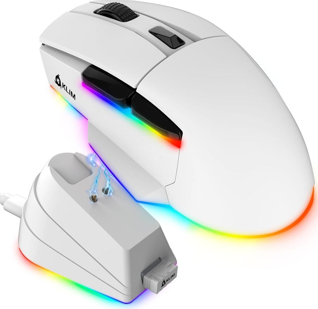KLIM Blaze X RGB 2023 – Wiederaufladbare kabellose Gaming-Maus mit Ladestation, langlebigem Akku, bis zu 12000 DPI, kabelgebunden & kabellos für PC