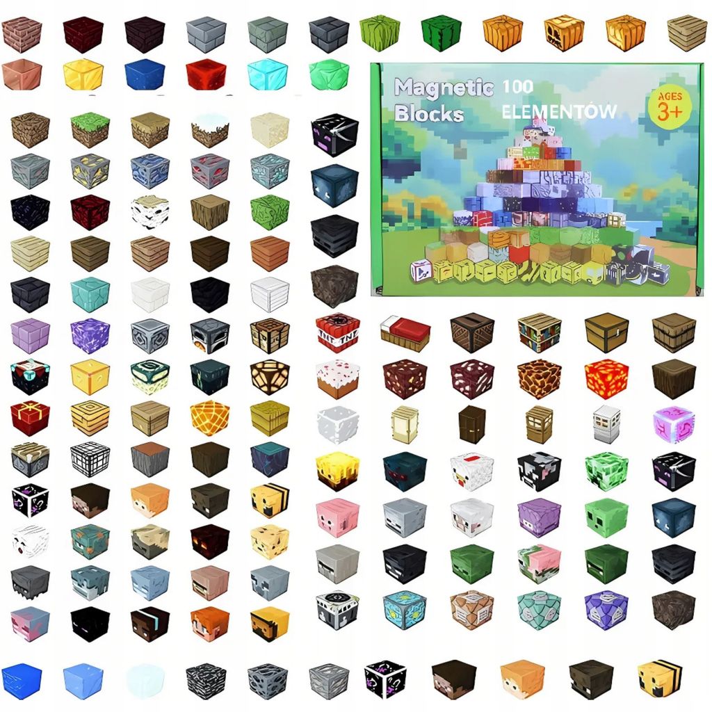 Magnetische Minecraft Bausteine – 100 Starke Magnetwürfel + 1 Figur – Kreatives Spielset für Kinder – Fördert Fantasie & Feinmotorik