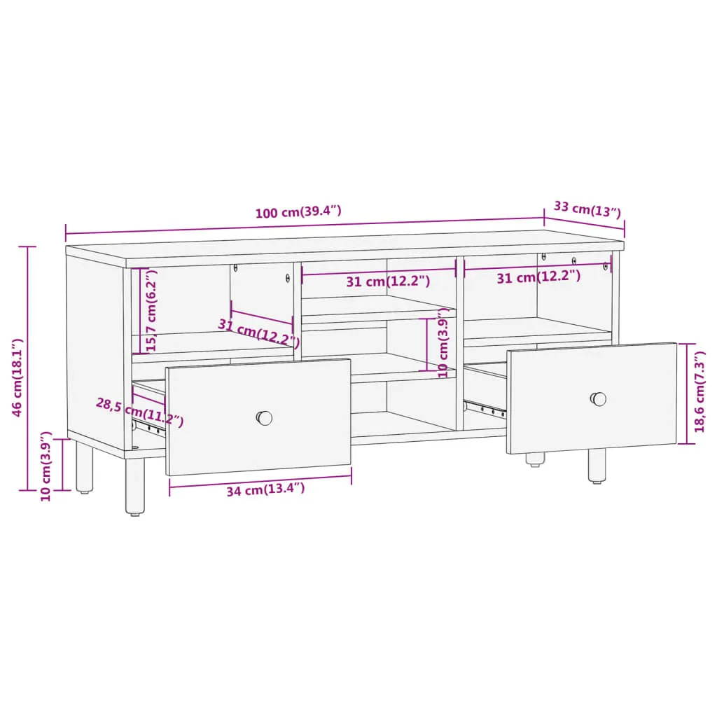 SYFAX Porta TV Etnico in Legno Mango 100cm | Unicità Artigianale - 8