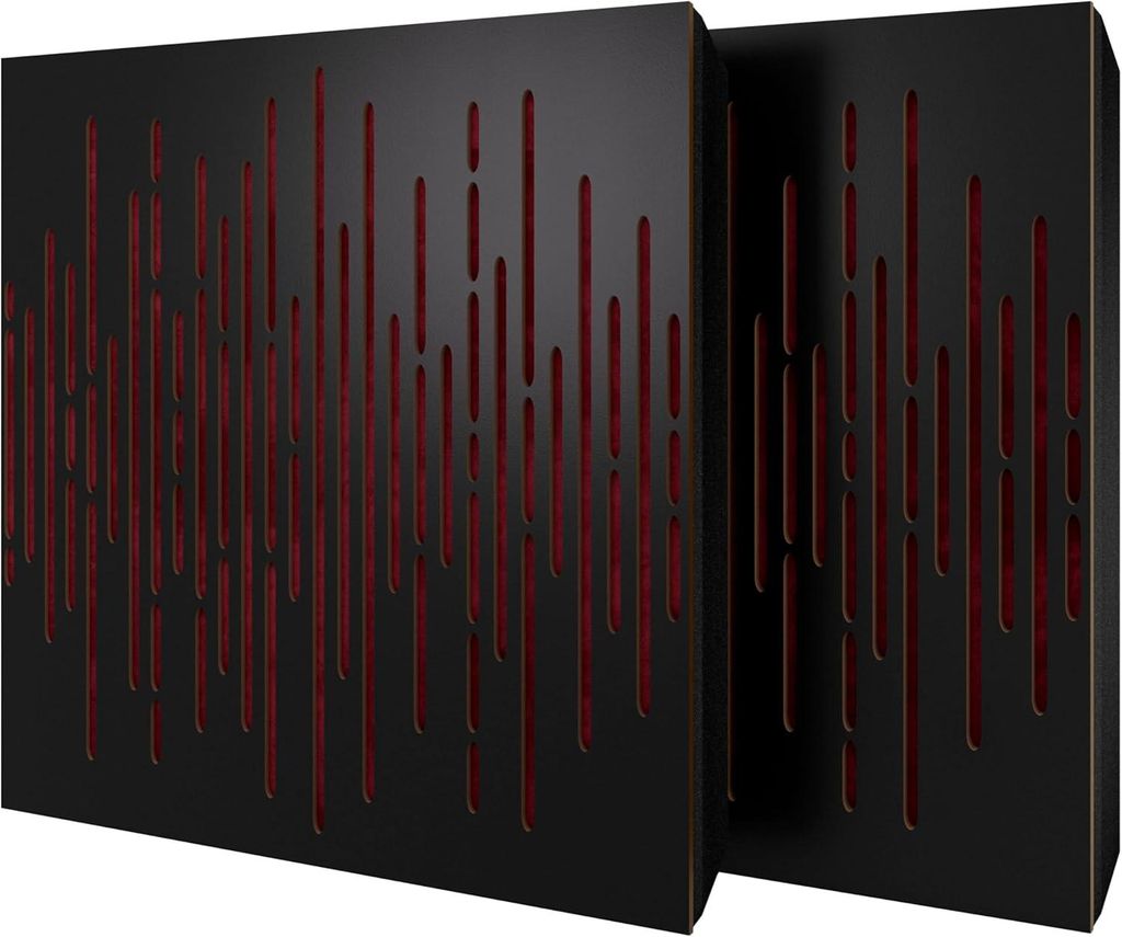 2er-Pack – Akustikpaneel mit Samtstoff und Befestigungsset | 50x50x5cm | Schallabsorption-Diffusion-Reflexion-Schalldämmung | [WAVE -Schwarz|bor...