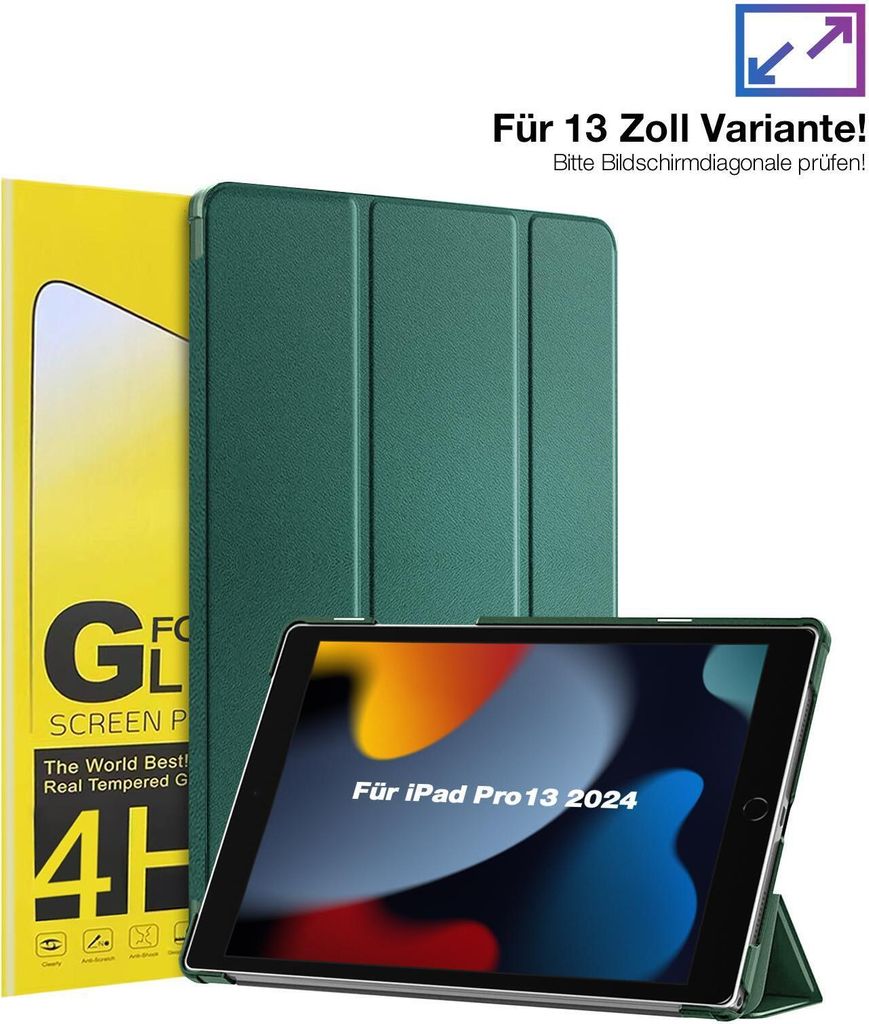 Schutzhülle + 2x 4H Displayfolie für Apple iPad Pro 7. Gen 13.0 Zoll Cover Case Schutz Tablet Farbe: Dunkelgrün