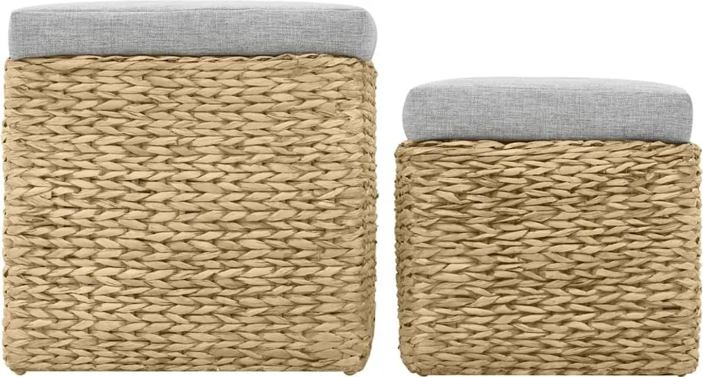 Optimisez l'espace : Set 2 ottomans gris de rangement en jonc de mer
