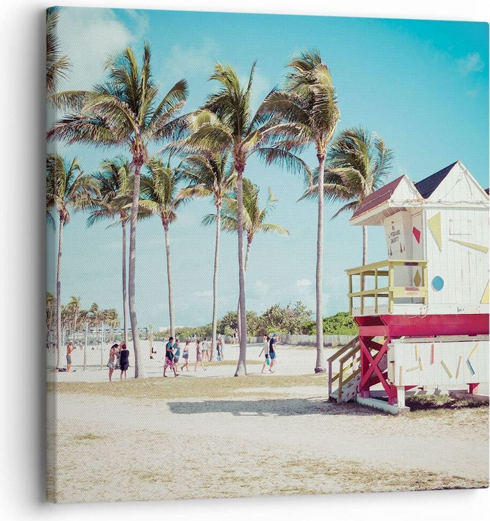 Bild auf Leinwand - Leinwandbild - Einteilig - Strand Miami Florida - 30x30cm - Wand Bild - Wanddeko - Wandbilder - Leinwanddruck - Bilder - Wandde...