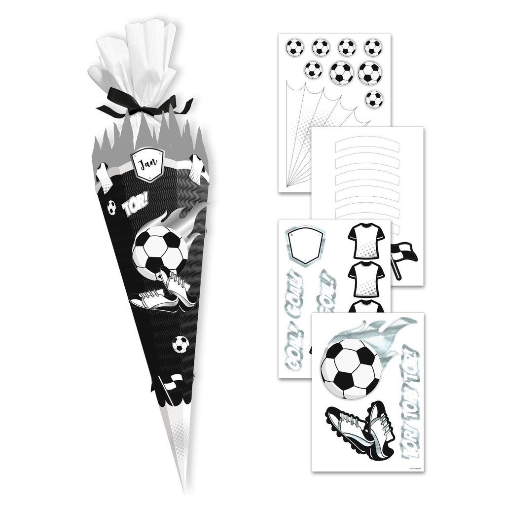 itenga DEKO-SET für SCHULTÜTE FUSSBALL schwarz weiss Produktbild 