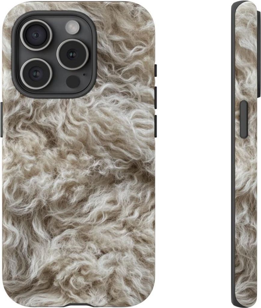 Natürliche Lammfellstruktur mit lockiger Optik – Hülle Kompatibel mit iPhone 15 Pro