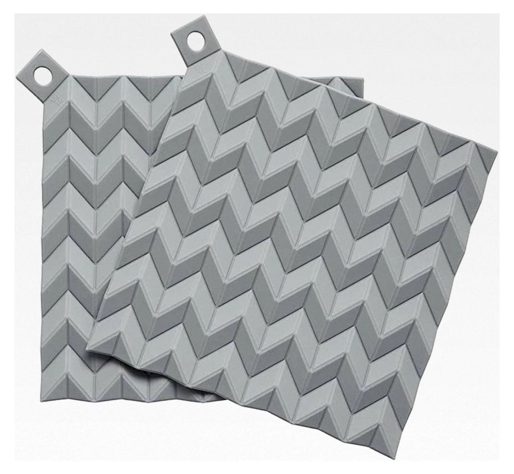 Stelton Topflappen-Set Hold-On - Silikon-Tischuntersetzer/Topfhandschuhe, rutschfest, hitzebeständig - 2er-Pack, Grau