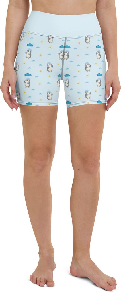 Mr. & Mrs. Panda Yoga Shorts Pinguin Duschen Größe S - Blau - Geschenk, Dusche, Baden, Sportbekleidung, Pinguine, Singen, Duschkonzert, Sportshor...