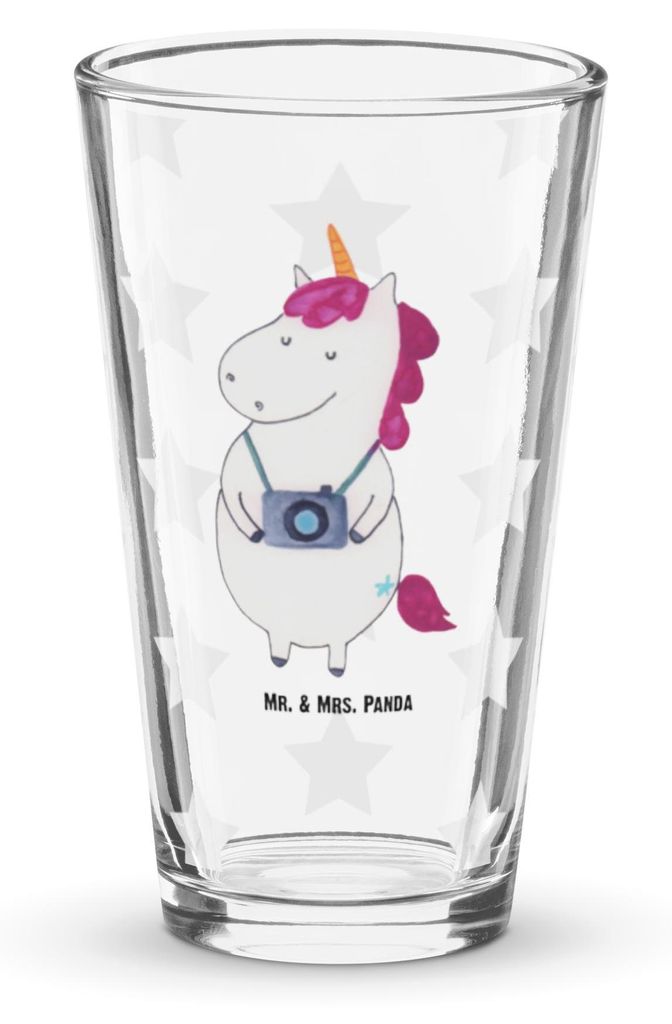 Mr. & Mrs. Panda Longdrinkglas Einhorn Fotograf - Transparent - Geschenk, Wasserglas, Fotografie, Tumbler, Glas, Pintglas, Unicorn, Cocktailglas, E...