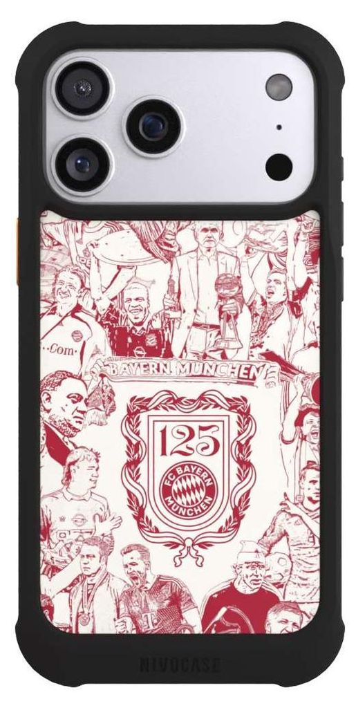 NIVOCASE Hülle für Apple iPhone 17 Pro Max Stoßfeste Handyhülle NIVOmax Case Schwarz FC Bayern München Offizielles Lizenzprodukt FCB 125 Jahre