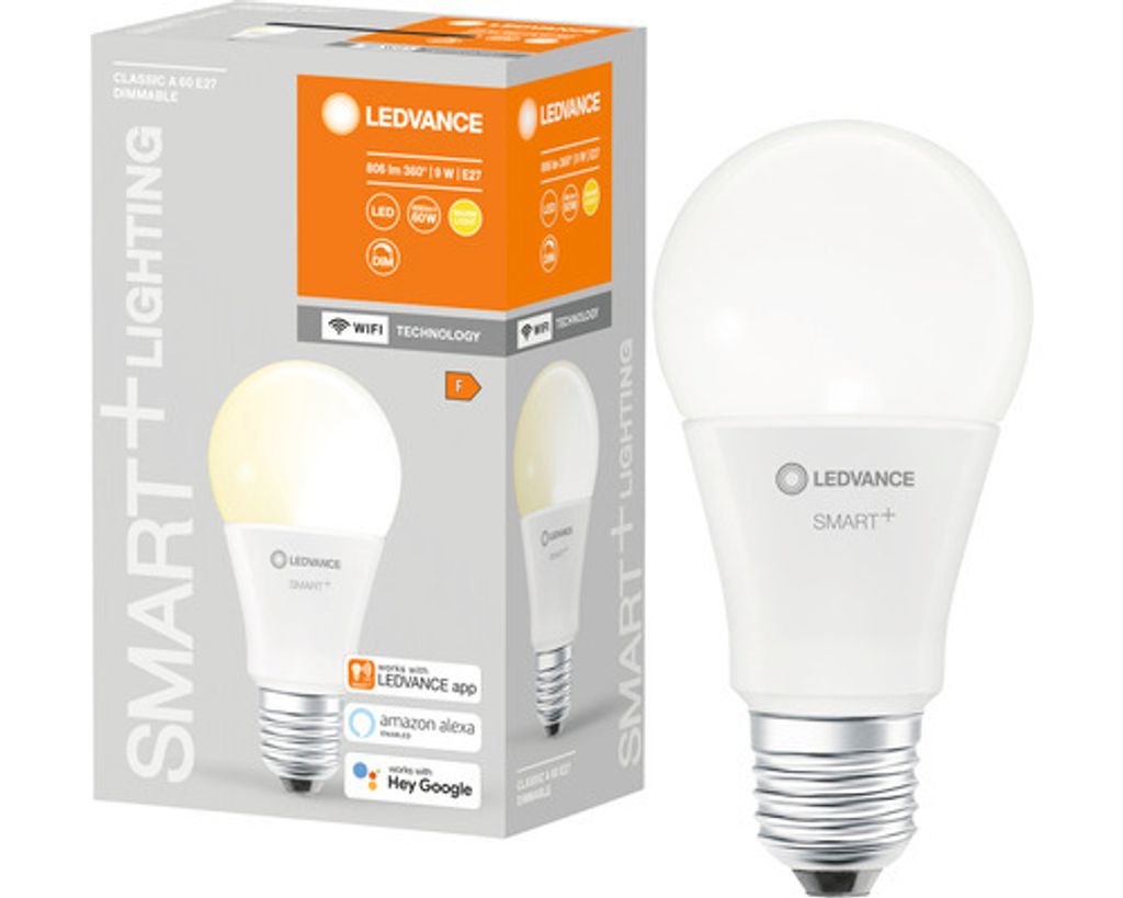 Ledvance LED Smart+ Leuchtmittel A60 Birne 9W = 60W E27 matt 806lm warmweiß 2700K Dimmbar App Google Alexa WiFi