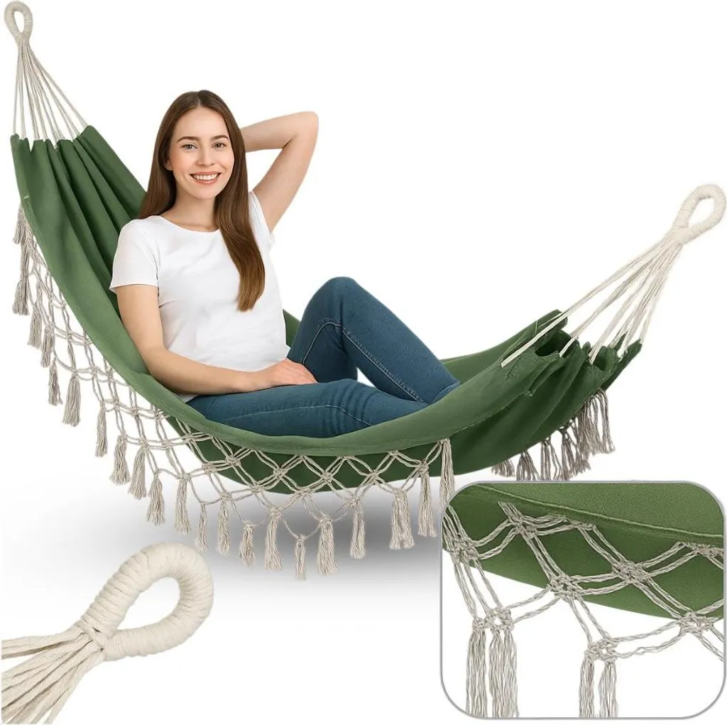 Amaca Brasiliana XXL Verde Boho: Il Segreto per un Giardino da Sogno