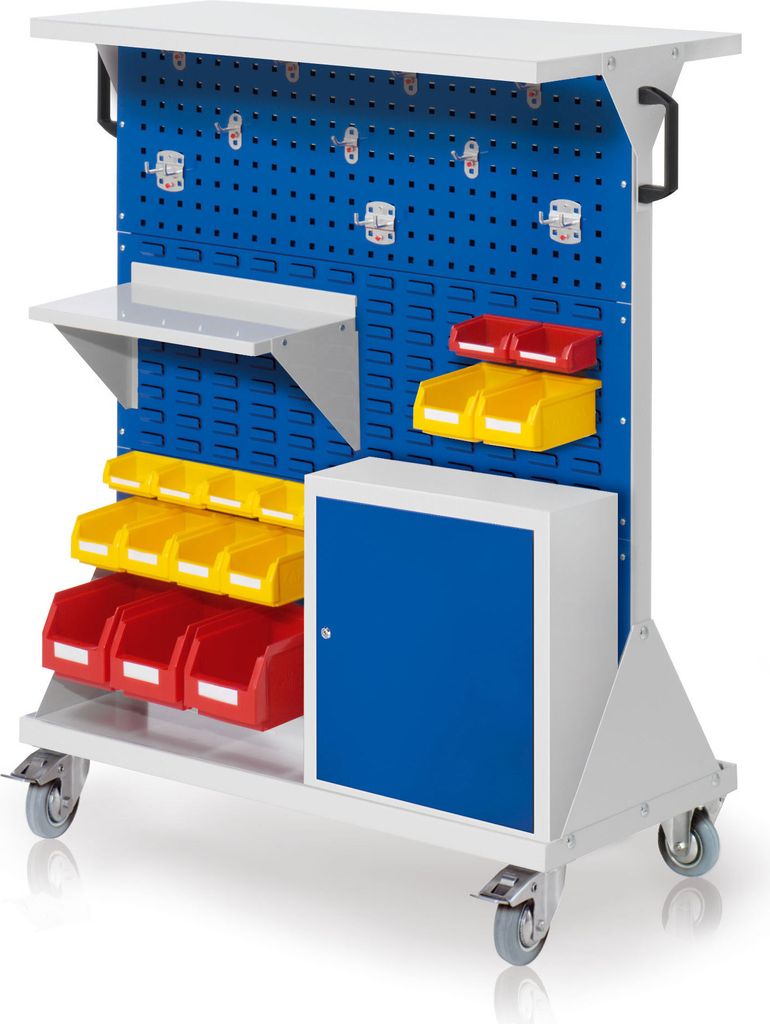 Kappes RasterMobil mobiler Arbeitsplatzschrank Größe #3 1270x1000x500mm 34-teilig mit Ablageboden und Einhängeschrank enzianblau