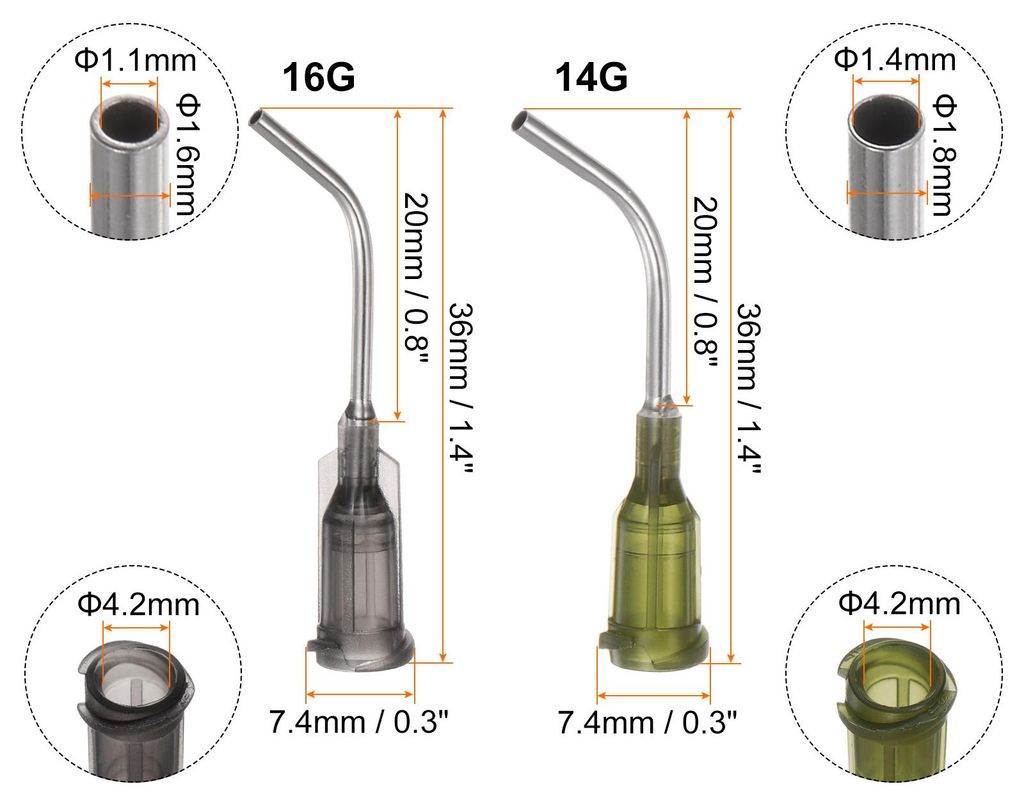 24 Stš¹ck Stumpfe Spitze Dosiernadeln 14G 16G 45¡ã Gebogene Dosierspitzen 1" Ende Abgewinkelte Spendernadel mit Luer Winkel fš¹r ?l oder Kleb...