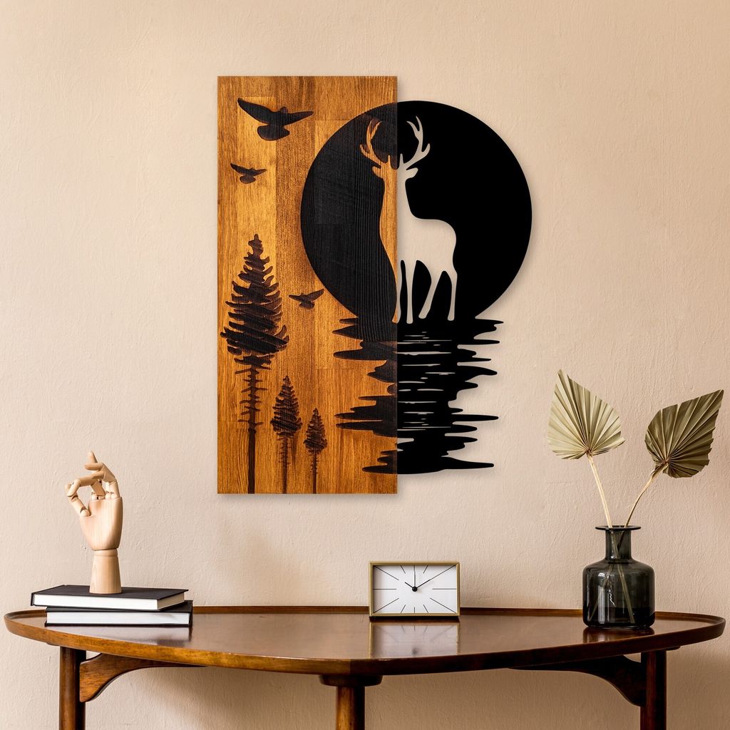 Wallity, Deer and Moon, dekoracja ścienna, orzech, metal, Zdjęcie produktu 