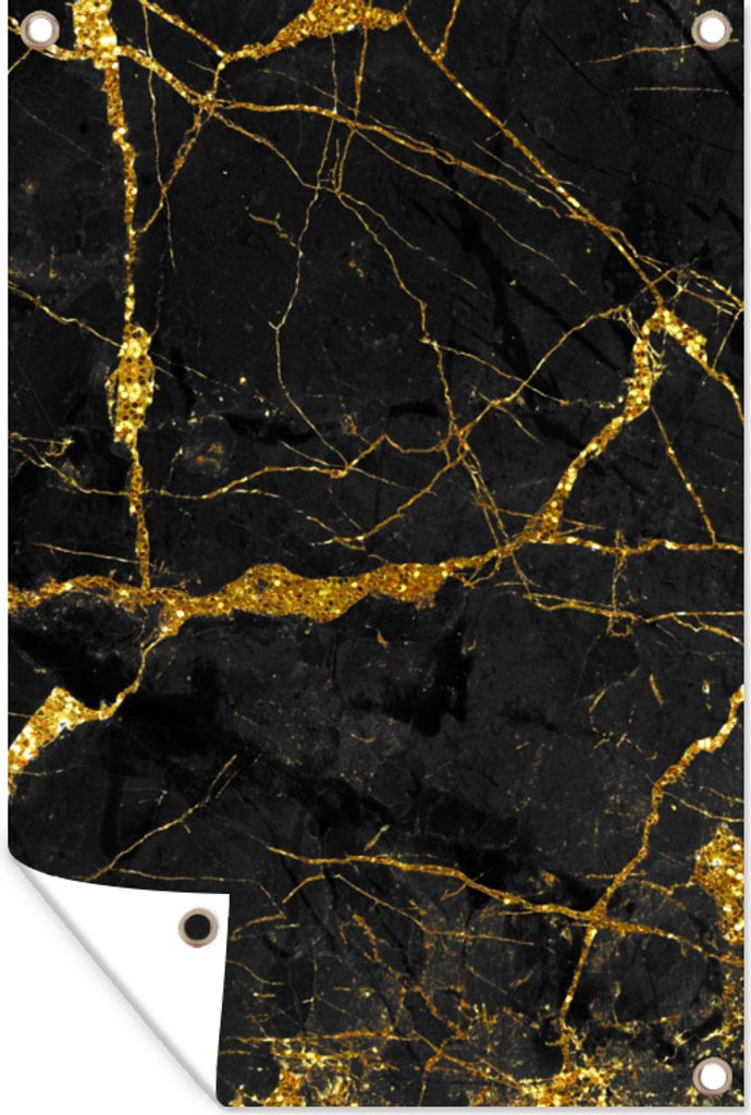 MuchoWow 80x120 cm Outdoor-Poster Gartendeko Sichtschutz Garten Poster für den Garten Marmor - Gold - Schwarz - Marmoroptik - Luxe - Glitzer