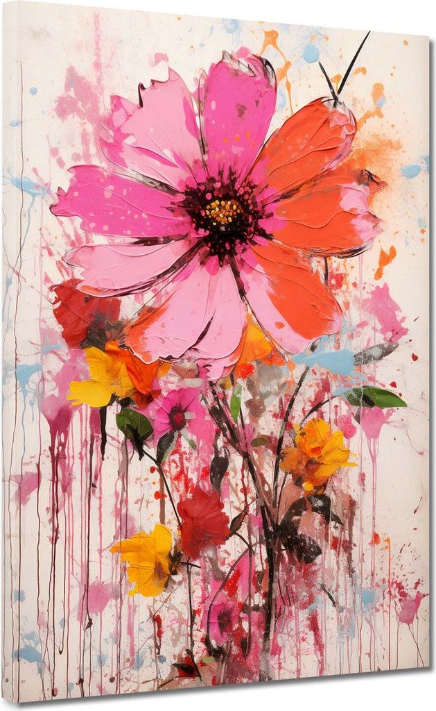 Abstrakt blühende Blumen Leinwandbild Wandbild Kunstdruck XL Wanddeko: 90x120x4cm