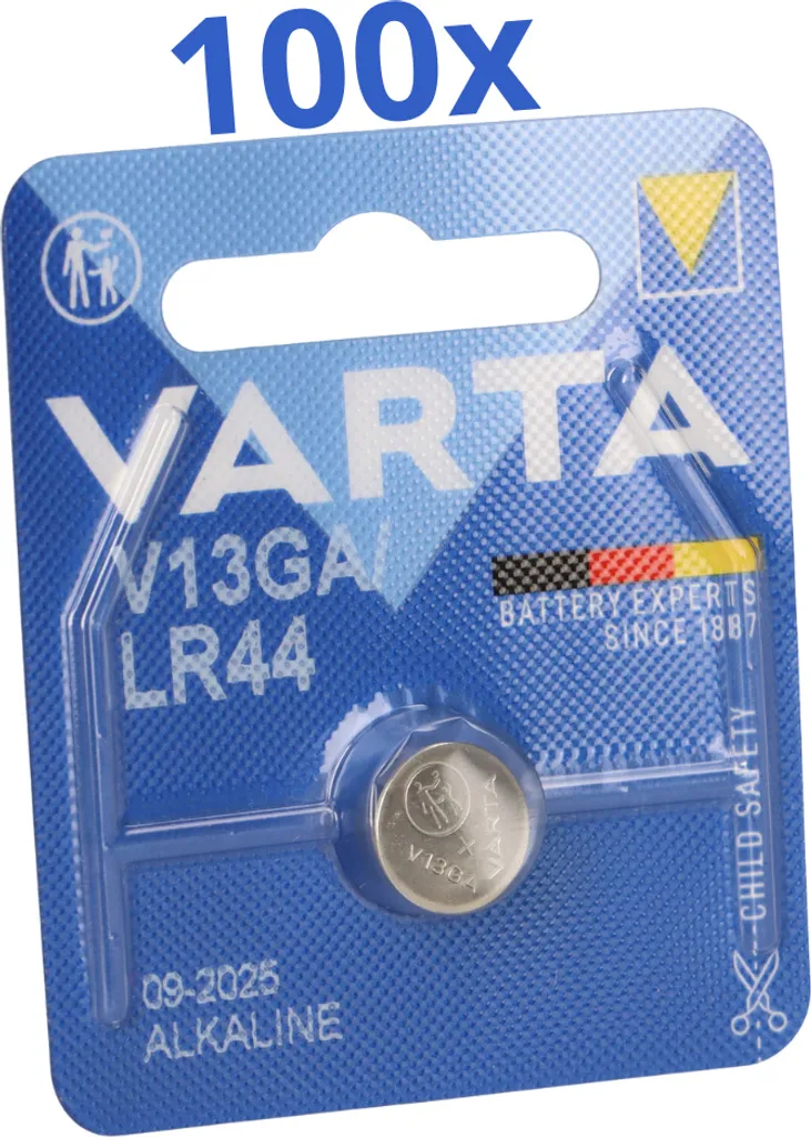 Lot de 100 piles alcalines LR44 Varta A76 pour appareils électroniques
