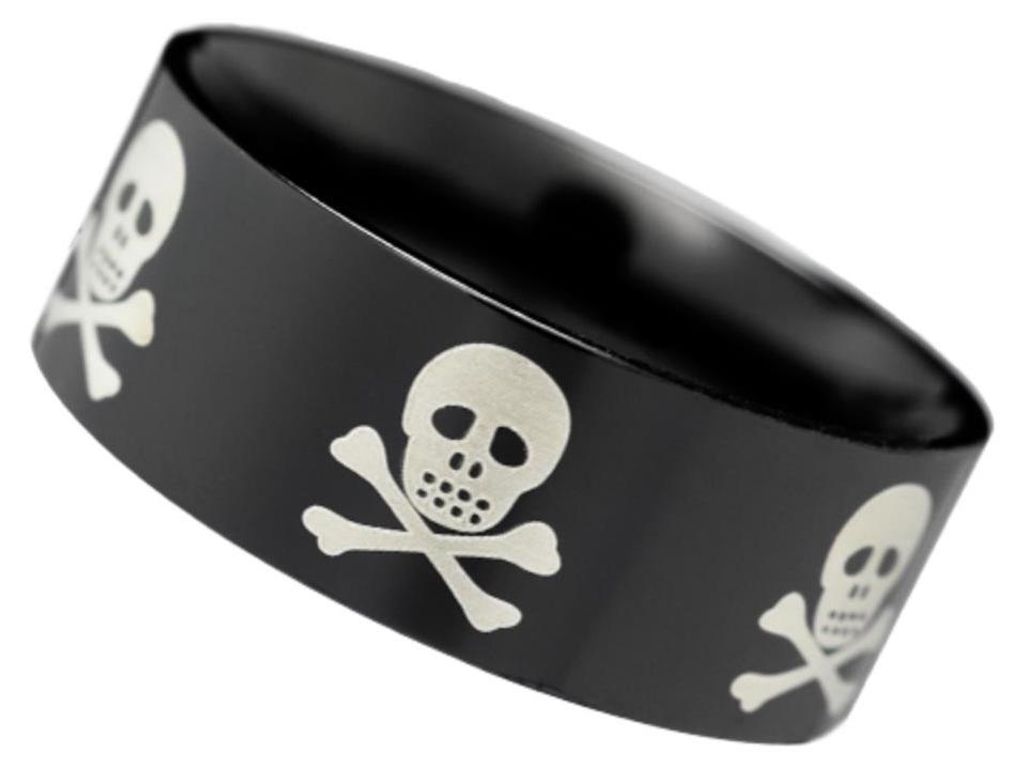 Totenkopf Ring schwarz: Edelstahl Bandring 70 (22.3 mm Ø) Produktbild 