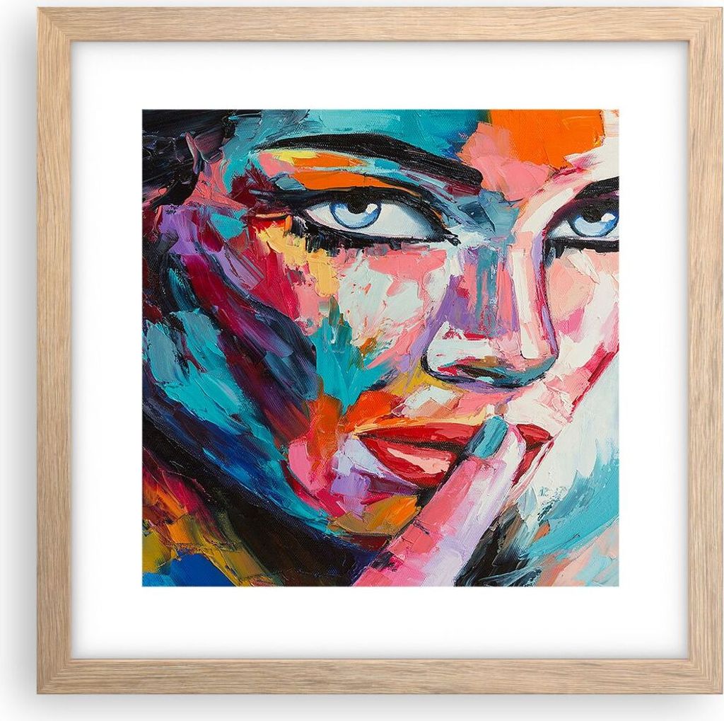 Gerahmtes Poster - Rahmen in heller Eiche - Mädchen Gesicht - 30x30 cm - Wand Bild - Wanddeko - Wandbilder - Kunstposter - Wandposter - Bilderrahm...