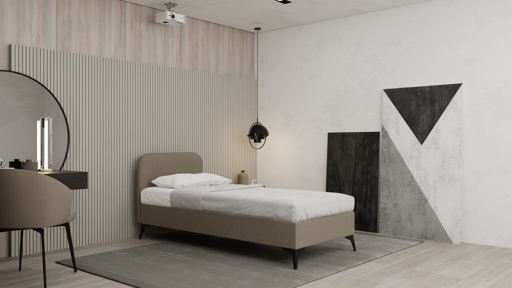 Polsterbett MAVILO - Komfortbett mit Stauraum, Einzelbett, 90x200cm, Braun, Bonellfederkernmatratze, H2/H3