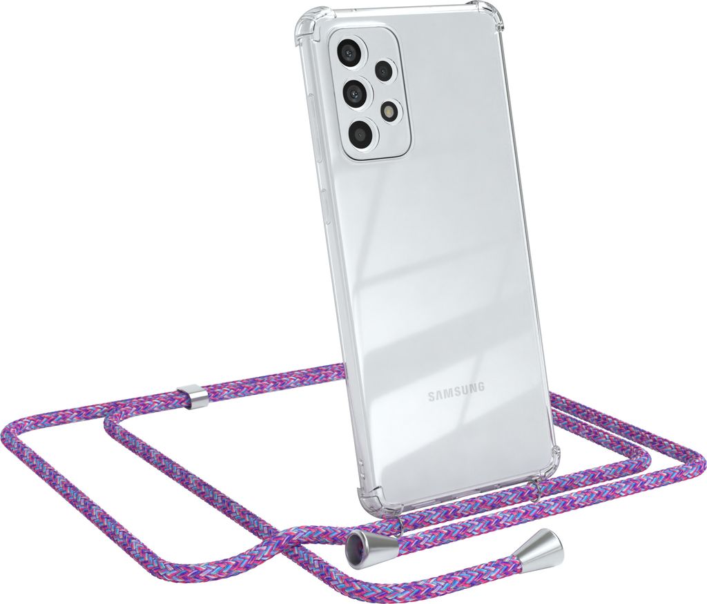 EAZY CASE Handykette kompatibel mit Samsung Galaxy A73 5G, Handyhülle mit Umhängeband, Handykordel, Schutzhülle Clear, Band in Bunt