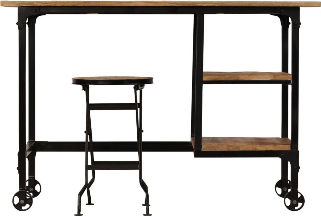 vidaXL Schreibtisch mit Klapphocker Mangoholz Massiv 115x50x76 cm