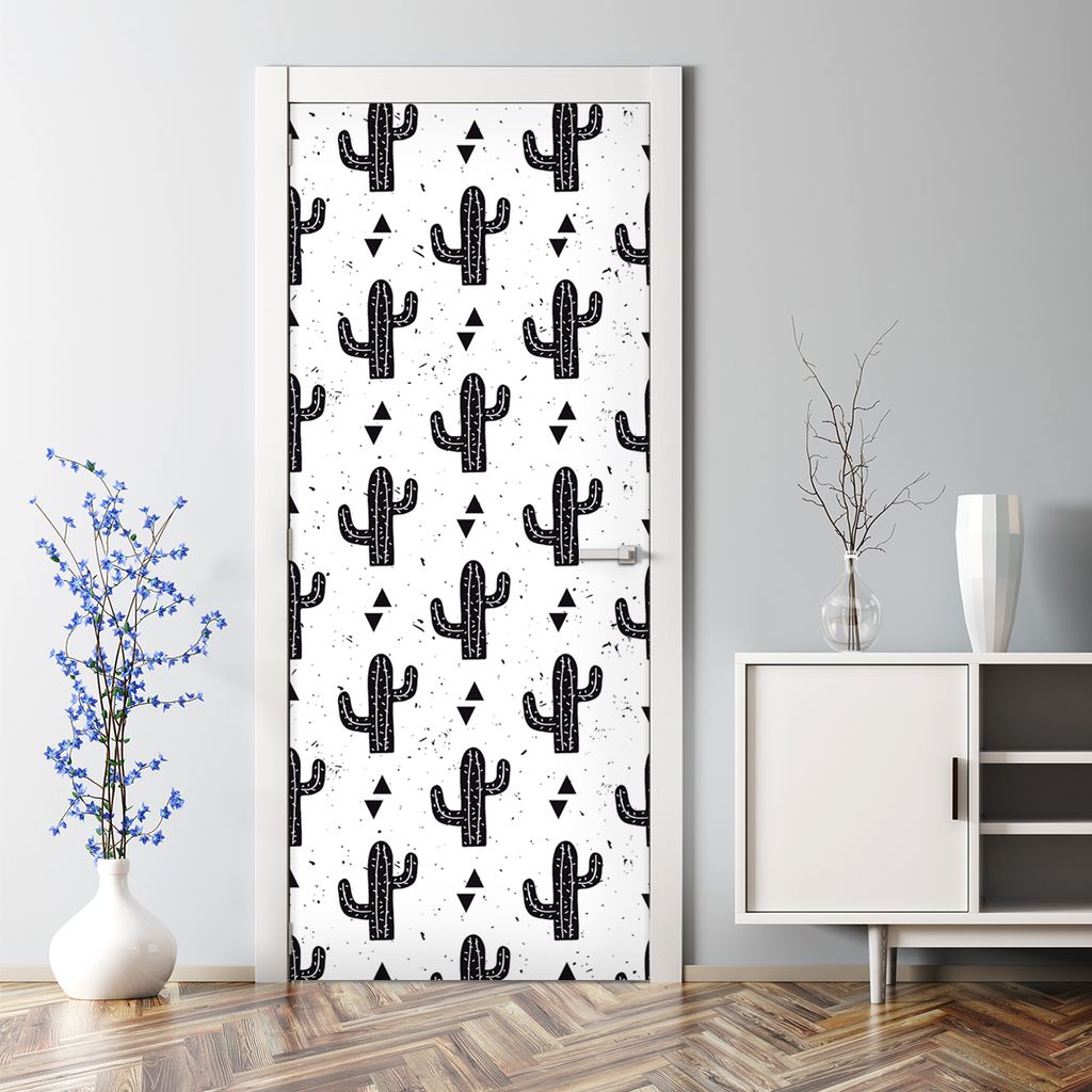 Dekorative Türtapete selbstklebend Türposter Tapete Türaufkleber Schwarze Kakteen 77 x 200 cm