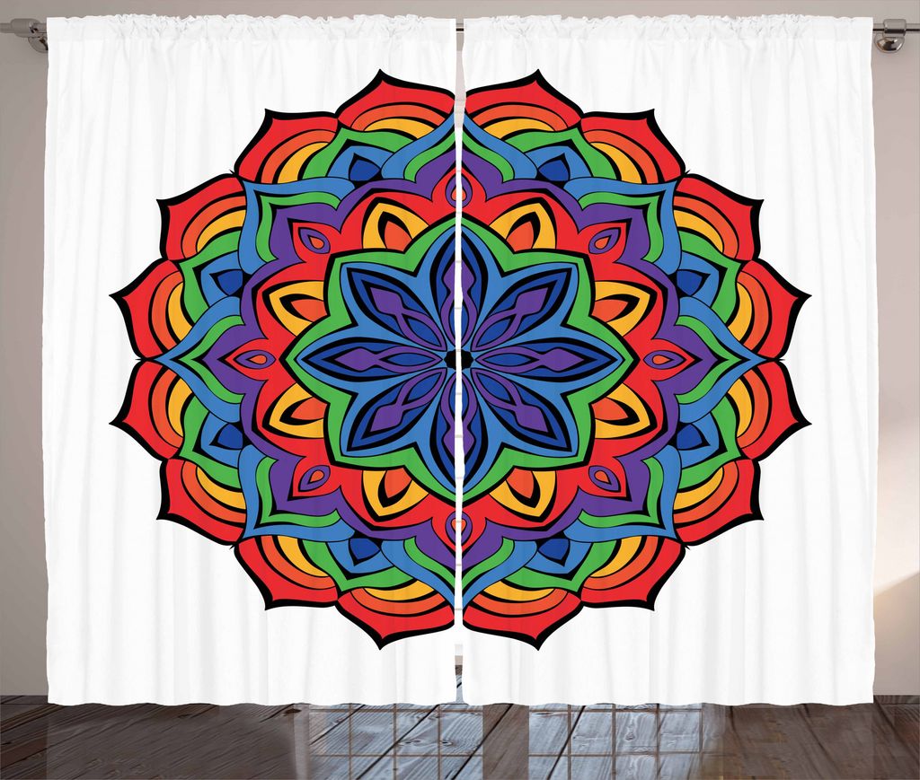 ABAKUHAUS Regenbogen-Mandala Rustikaler Gardine, Thriving Frühling, Schlafzimmer Kräuselband Vorhang mit Schlaufen und Haken, 280 x 175 cm, Mehrf...