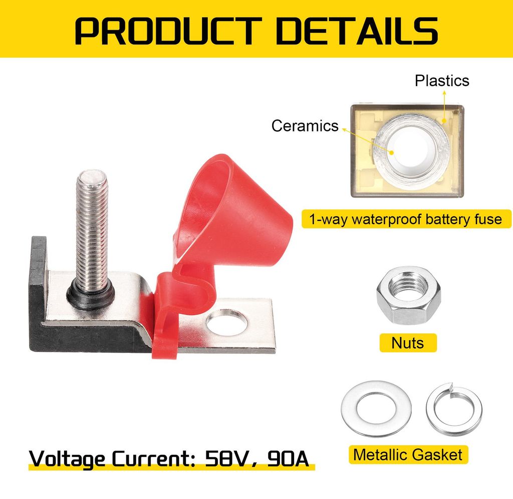 Klemmen Sicherung 90A, Terminal Blocksicherung 58V DC Marine-Batterie Sicherung mit Sicherungshalter fš¹r LKW Batterie Wohnmobil Boot Auto