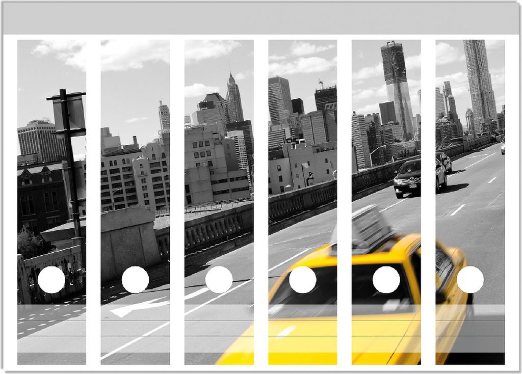 Wallario Ordnerrücken Sticker, selbstklebend für breite Ordner, 6 Stück, Motiv New York Yellow Taxi II