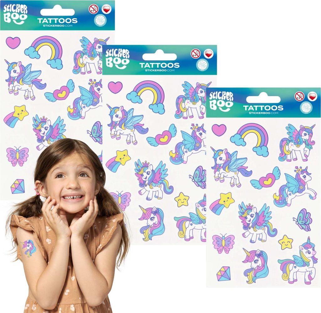 Einhorn Kinder-Tattoo-Set, abwaschbare Kinder-Tattoos x3