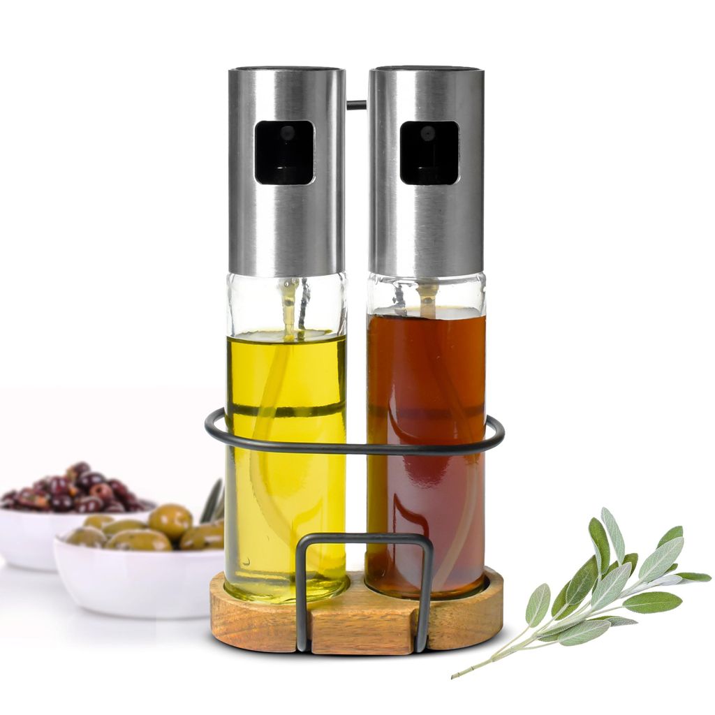 Sendez Öl- & Essigsprüher Set 2-teilig aus Edelstahl chen mit Halterung Zerstäuber Ölsprüher Essigsprüher Ölspender Sprühflasche