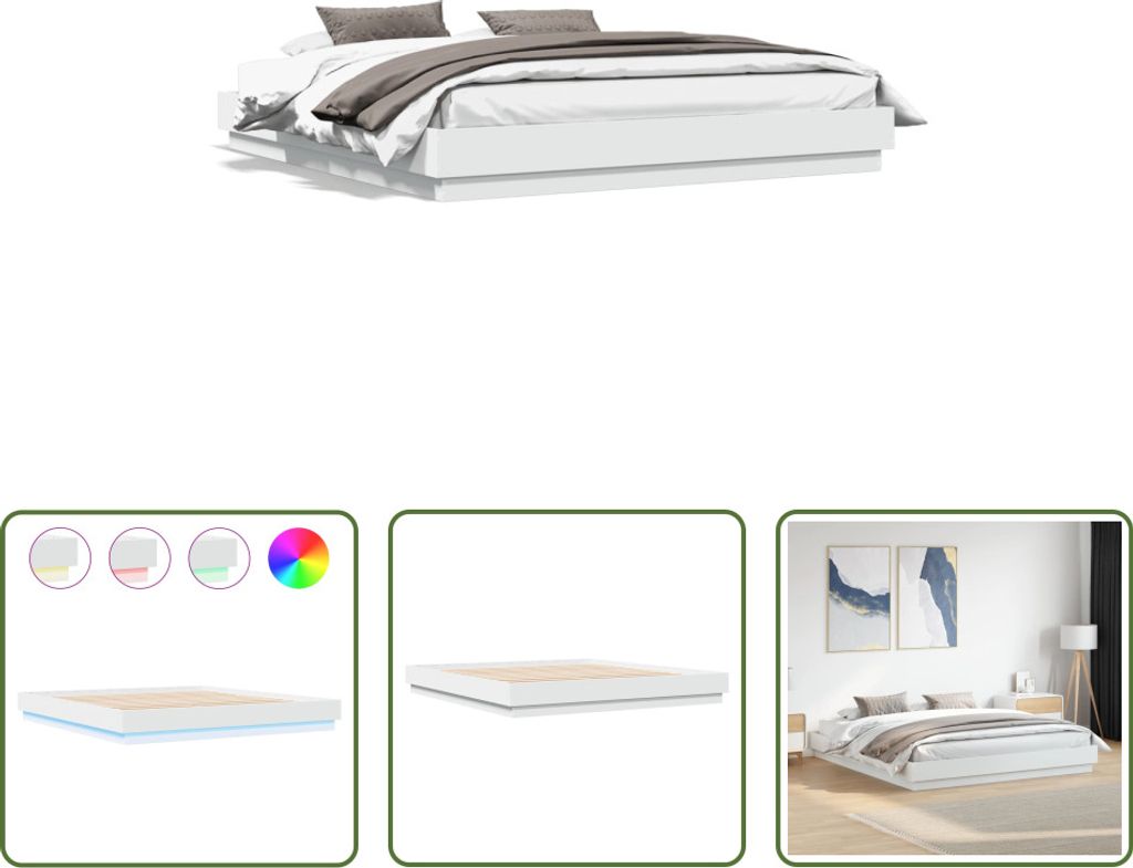 The Living Store Bettgestell mit LED Weiß 180x200 cm