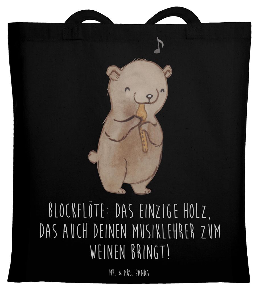 Mr. & Mrs. Panda Beutel Blockflöte Humor - Schwarz - Geschenk, Laptoptasche, Tasche, Bassblockflöte, Stoffbeutel, Lernen, Jutebeutel, Musikschule...