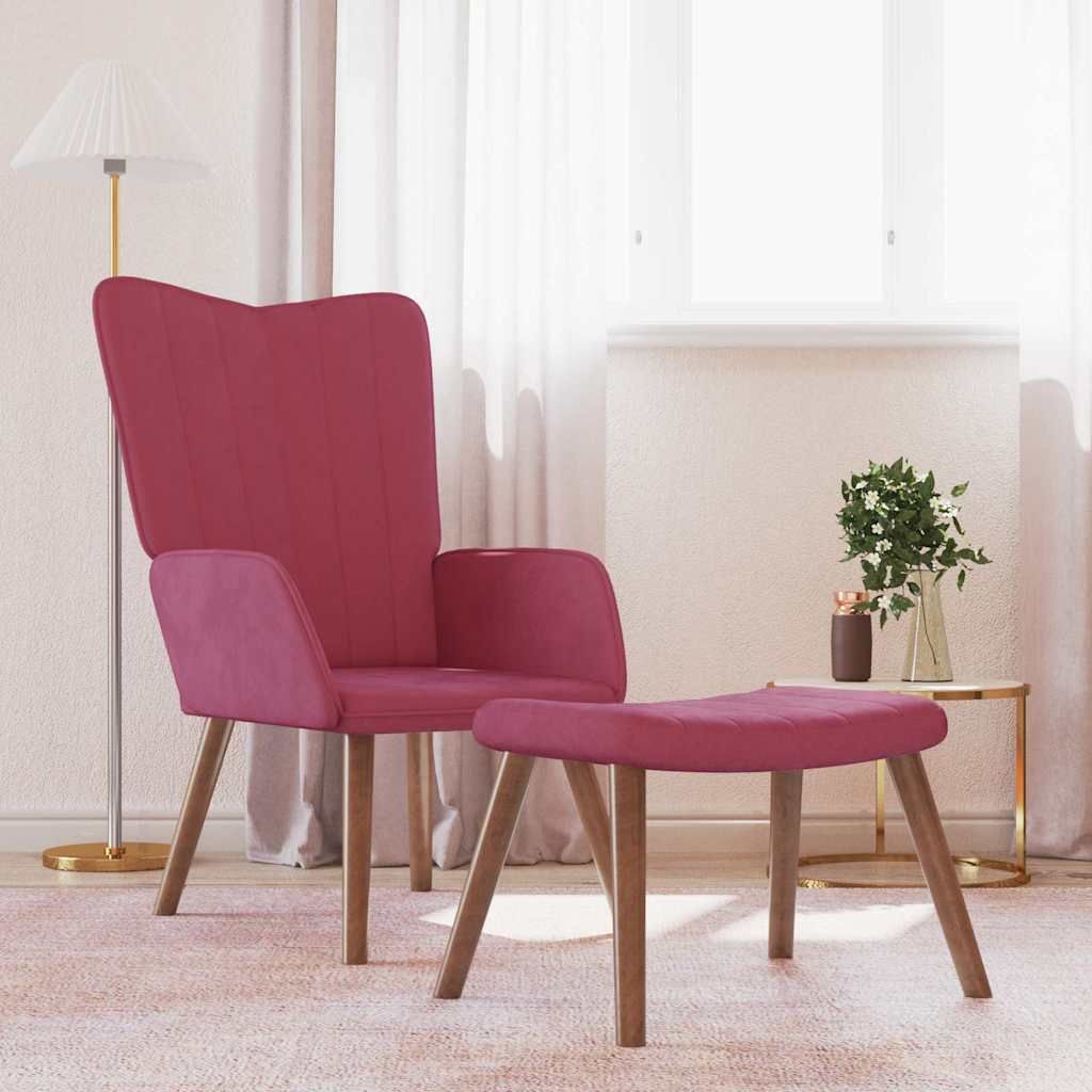 Best Möbel Relaxsessel mit Hocker Weinrot Samt - Fernseh- & Relaxsessel Cloris Neu4867220 1parcel
