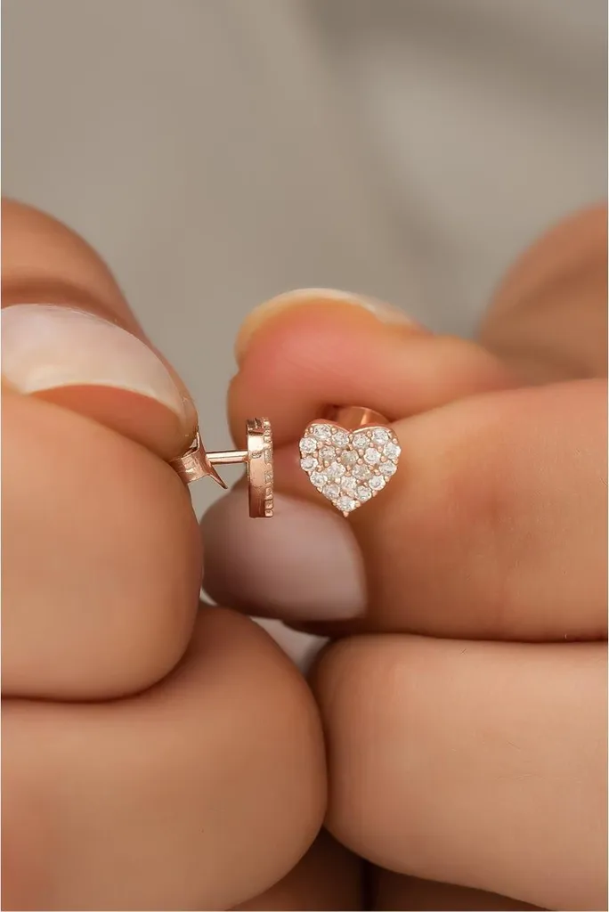 Boucles d'oreilles cœur argent 925 hypoallergéniques finition rosée