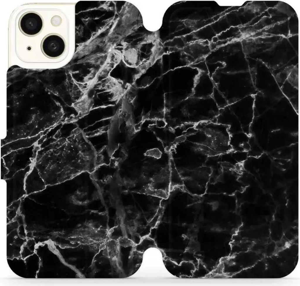 Handyhülle mit klappe für iPhone 15 Plus, Mobiwear Book, Schwarzer Marmor