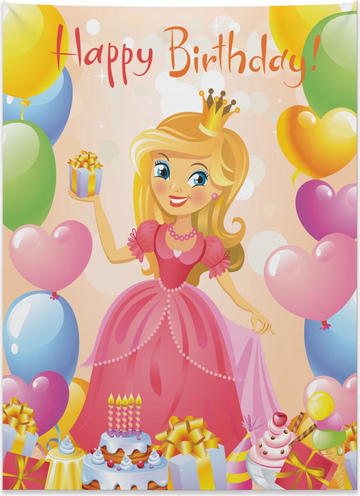 Abakuhaus Geburtstag Wandteppich, Mädchen Prinzessin Themed aus Weiches Mikrofaser Stoff Kein Verblassen Klare Farben Waschbar, 110 x 150 cm, Mehr...