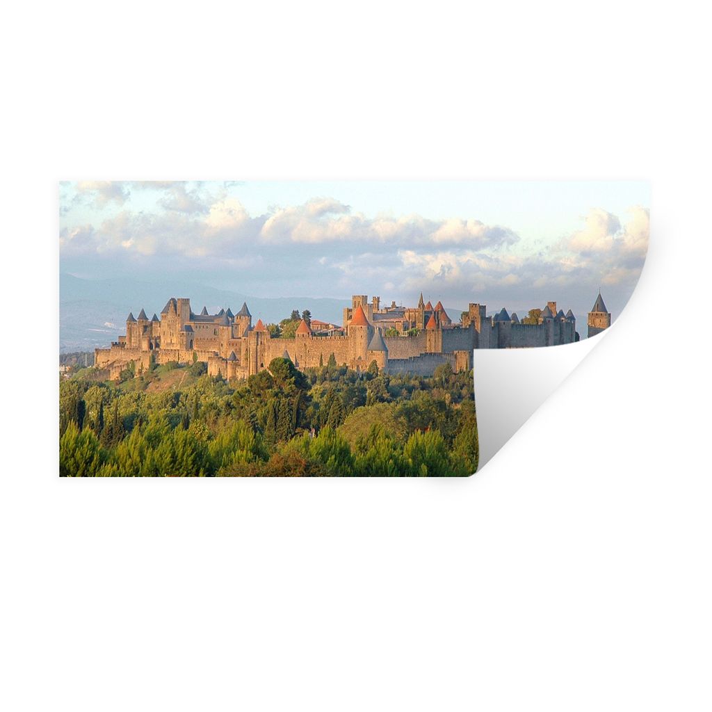MuchoWow Wandtattoo Wandsticker Wandaufkleber Carcassonne - Bäume - Frankreich 120x60 cm Selbstklebend und Repositionierbar - Sticker - Dekorfolie