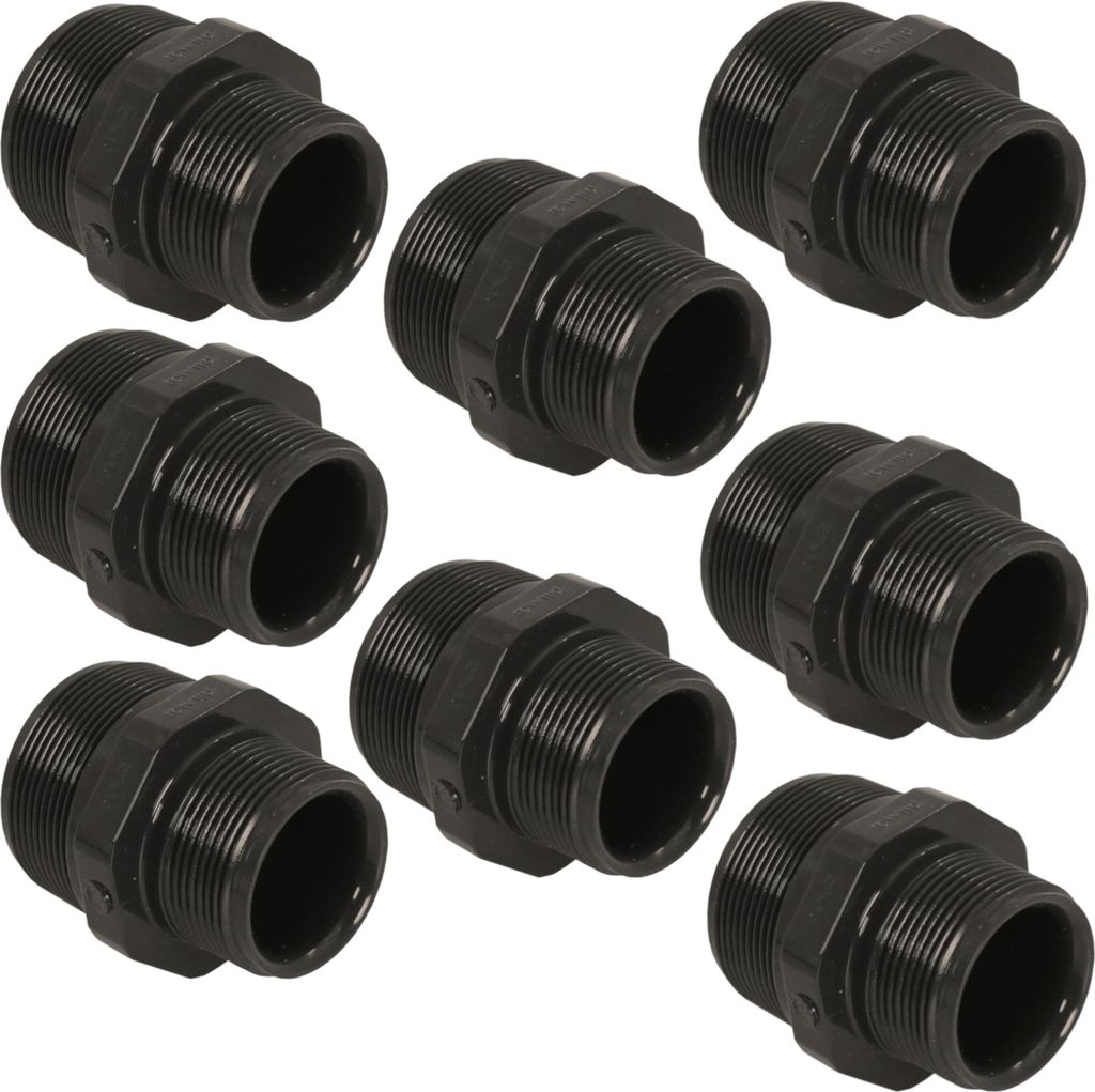 HAF 8x PVC Fittings Doppelnippel mit 2" x 1 1/2" | Außengewinde x Außengewinde | 2 Zoll x 1,5 Zoll | Verbinder aus grauem PVC | PN16 für Verrohrung