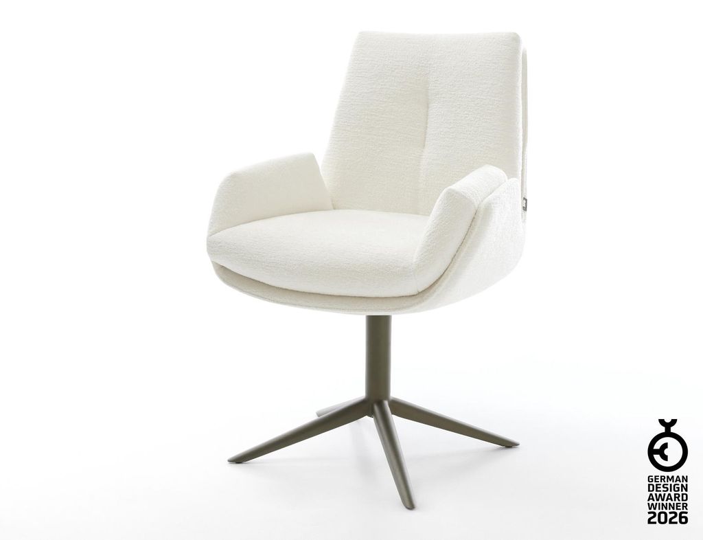 DELIFE Drehstuhl Clea-Flex Bouclé Soft Beige Fußkreuz Effektfinish Titan 360° drehbar Wippfunktion