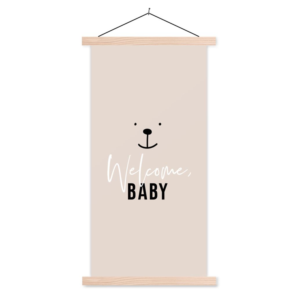 MuchoWow Textilposter Sprichwörter - Baby - Zitate - Willkommen Baby - Kinder - Kinder 40x80 cm mit holzfarbenen Rahmen - Wohnzimmer