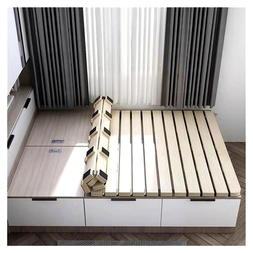 Faltbarer Tatami-Bettrahmen – Holzlattenrost in Rollform für Schlafzimmer und Wohnzimmer, platzsparende Bodenmatratze (200 x 135 cm) – ideal f...
