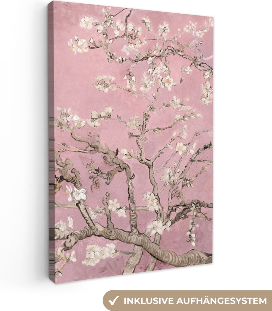 MuchoWow - Leinwandbilder - Mandelblüte - Kunst - Van Gogh - Rosa, Wandbild, Wanddeko Bilder Wohnzimmer, 80x120 cm