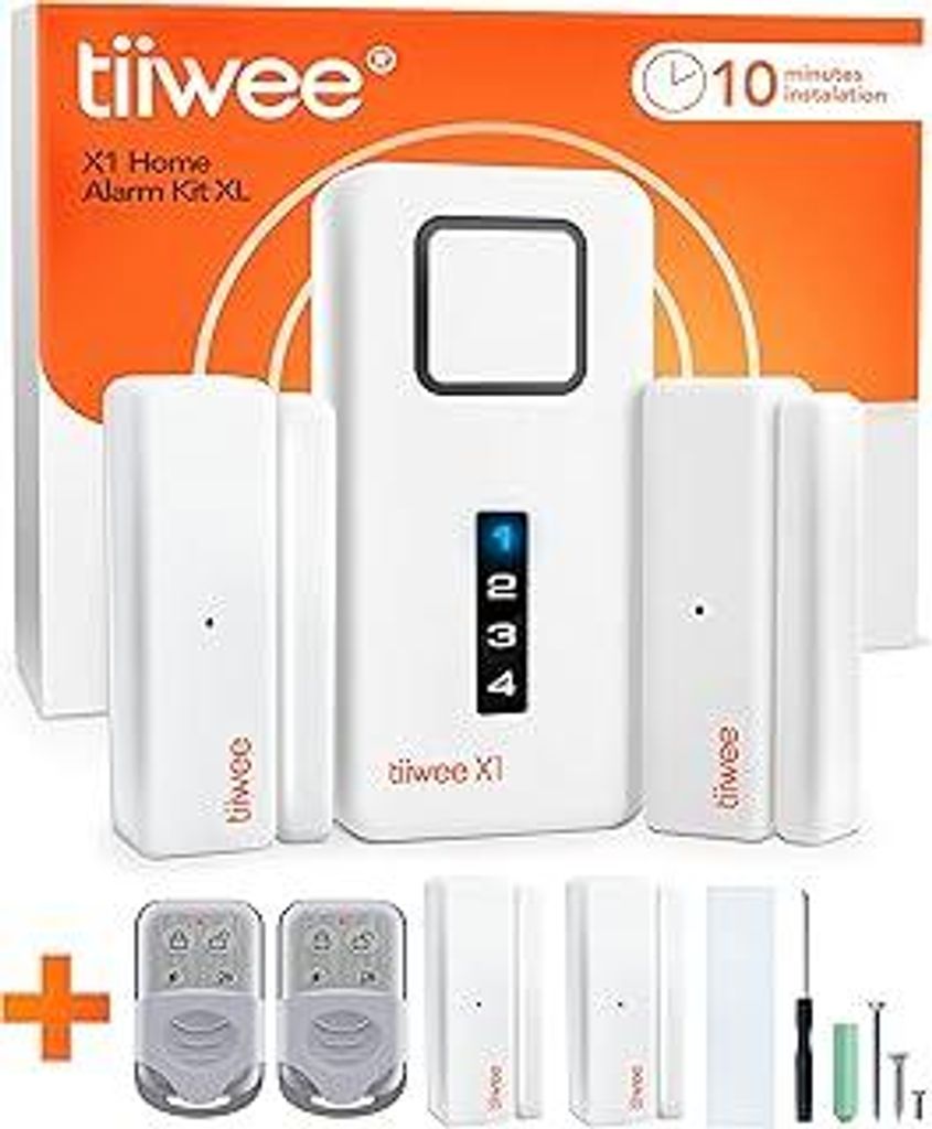 Alarmanlage für Tür und Fenster - Sicherheitssystem mit Sirene, 4 Tür- und Fenstersensoren und 2 Fernbedienungen - Einbruchsschutz Haus, Wohnung...