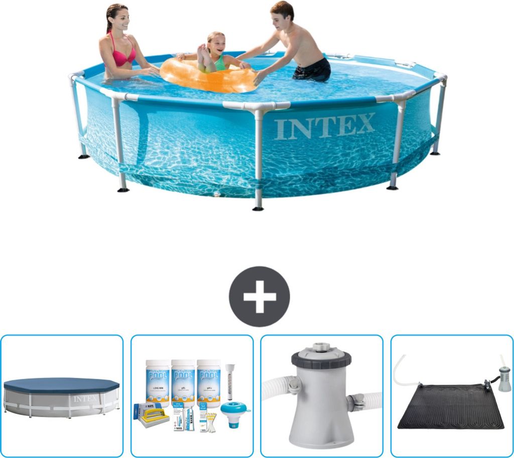 Intex-Schwimmbecken mit rundem Rahmen – 305 x 76 cm – Wasserdruck – im Lieferumfang enthalten Abdeckung - Wartungspaket - Filterpumpe für Sc...