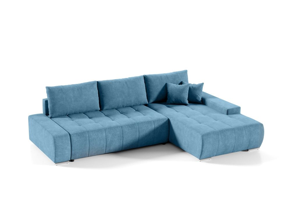 Ecksofa Sofa mit Schlaffunktion VOGAR Stoff Aston Lichtblau Ottomane Rechts