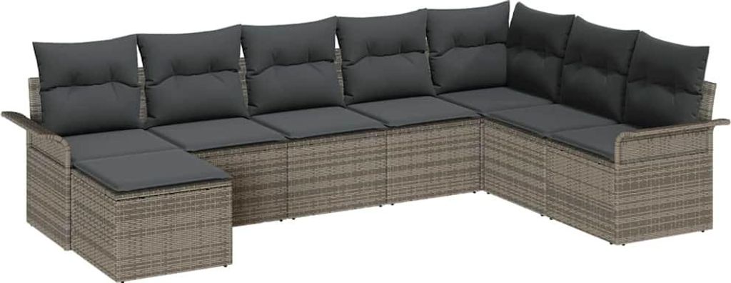 vidaXL Gartensofa-set mit Kissen 8 pcs Grau Poly-Rattan