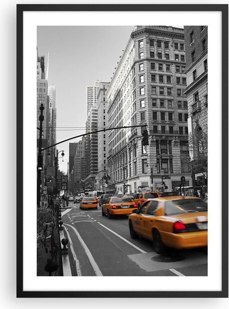 Gerahmtes Poster - Schwarzer Rahmen - Amerika New York City Straße - 50x70 cm - Wand Bild - Wanddeko - Wandbilder - Wandposter - Bilderrahmen - Bi...