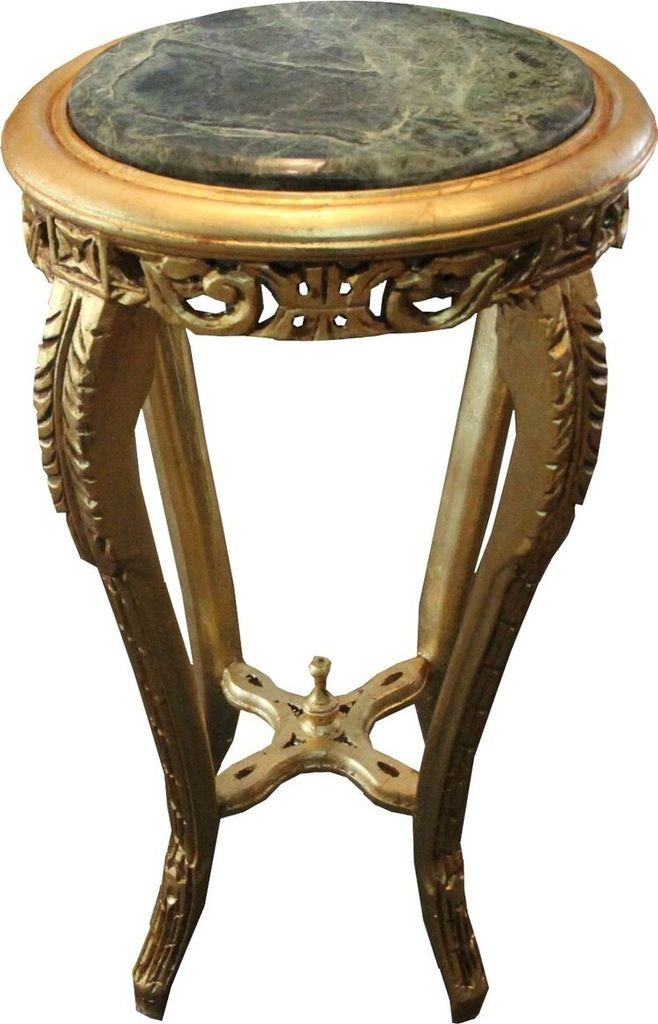 Casa Padrino Barock Beistelltisch Rund Gold mit Marmorplatte 37 cm x H. 70 cm Antik Stil